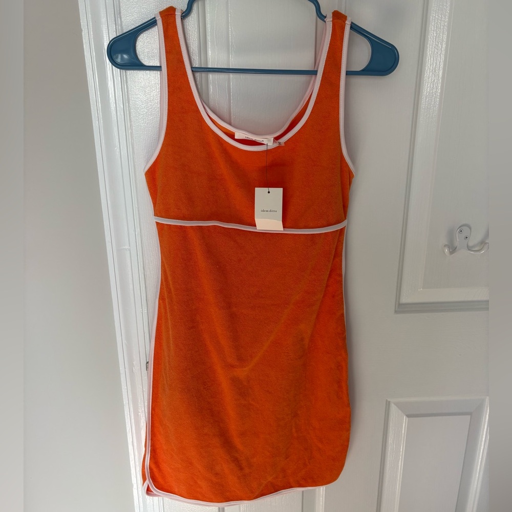 Vibrant Orange Dress with White Trim